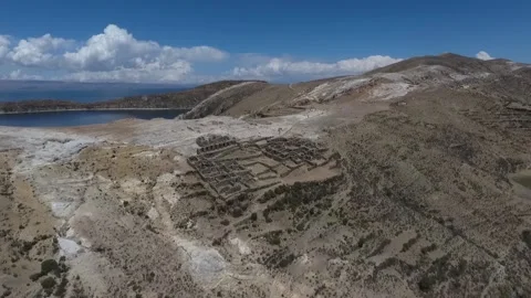 Isla Del Sol, Epic Drone Clip, Inca Ruins on Lake Titicaca, Bolivia, HD Stock Footage 219369346