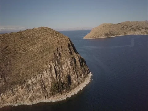 Isla del Sol in lake Titacaca from the air Stock Footage 83286698