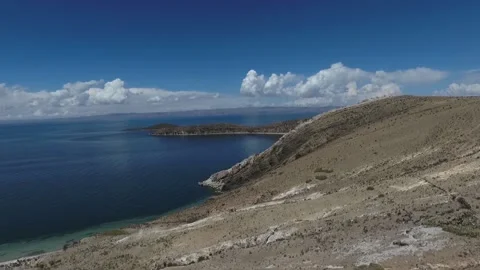 Isla Del Sol, Long Drone Clip, Lake Titicaca and Ruins, Bolivia, HD Stock Footage 219369568