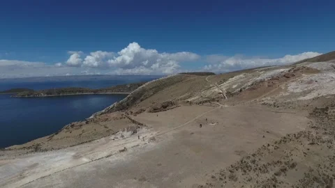 Isla Del Sol, Stunning Drone Clip, Inca Megalithic Altar, Lake Titicaca, Bolivia Stock Footage 219368931