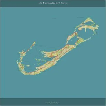 Isla Gran Bermuda, Bermuda, cropped to square. Topo Humanitarian Stock Illustration