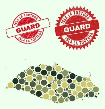 Isla La Tortuga Map Collage with Camouflage Military Circle Elements with イラスト素材