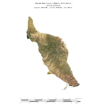 Isla San Jose. Mexico. Shape on white. Satellite, November 27, 2022 Stock Illustration