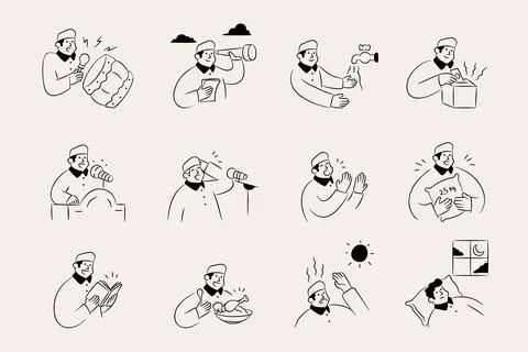 Islam Boy Activities Stock Illustration
