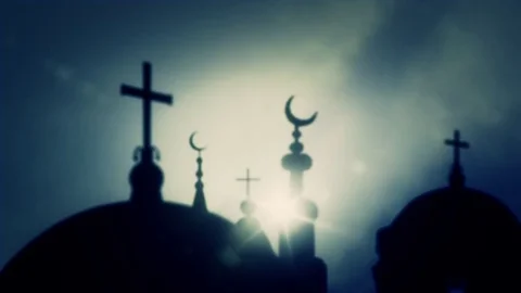 Islam Crescent of Mosques And Crosses of Churches Stock Footage