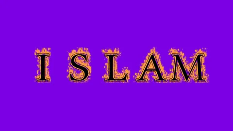 Islam fire text effect violet background Stock Footage 136245589