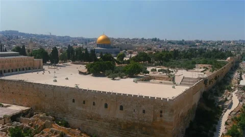 Islam Mosque Dome of the rock and Jerusalem center city, Aerial Stock Footage 196983554