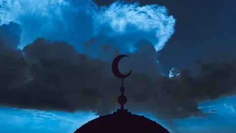 The Islam symbol on a blue cloud stream background. time lapse Stock-Footage 111485390