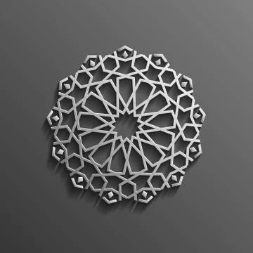 Islamic 3d on dark mandala round ornament background architectural muslim Stock Illustration