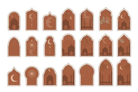 Islamic Arabic arch window and door geometric laser cutting template. Traditi Stock Illustration