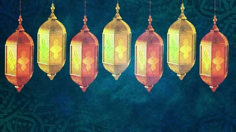 Islamic Arabic calligraphy background for Ramadan Kareem and Eid with lanterns Video stock 327221431