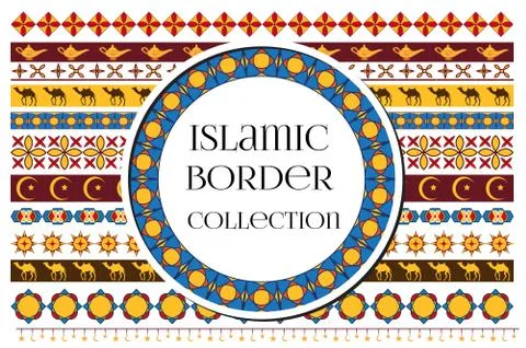 Islamic arabic muslim patterns border ornament tribal style. Ramadan kareem Illustrazione stock