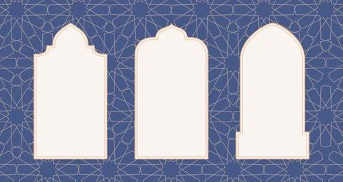 Islamic arc, window, door, frame. Ramadan kareem outline arches. Mosque, palace Illustrazione stock