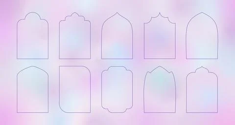 Islamic arc, window, door, frame. Ramadan kareem editable outline arches. Mosque Stock Illustration