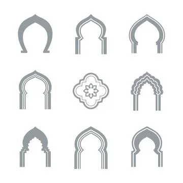 Islamic Arch Frame Decorative Vector Set Stock Illustration
