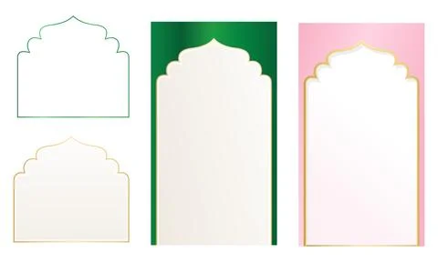 Islamic Arch Frame Templates with Elegant Decorative Borders for Invitation.. Stock Illustration