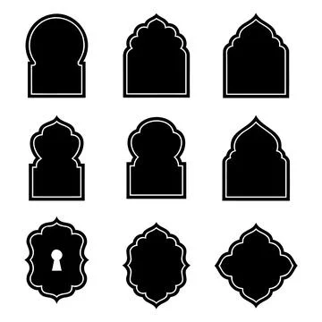 Islamic Arch Window Frame Silhouette Set Vector Illustration Stock Illustration