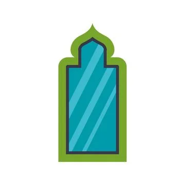 Islamic arch window with green frame and blue glass イラスト素材