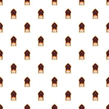Islamic arch window pattern with crescent moon Stock Illustration