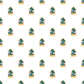 Islamic arch windows seamless pattern with night view Stock Illustration