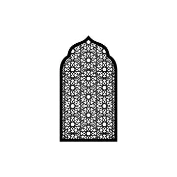 Islamic arched window frame with black geometric pattern. Stock Illustration