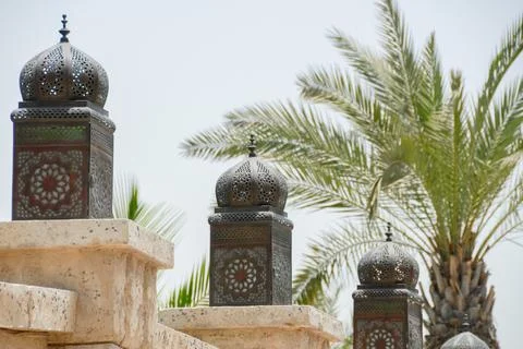 Islamic Architectural Domes Palm Trees Middle Eastern Setting Stock Photos