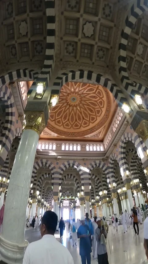 Islamic Architecture and Ornate Ceiling of Al-Masjid an-Nabawi Stock Footage 332803621
