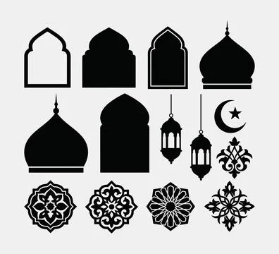 Islamic architecture silhouette vector illustration set with mosque domes a.. 스톡 일러스트