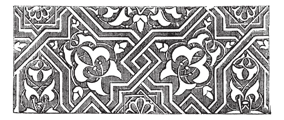 Islamic art or Arabesque pattern artwork. Vintage engraving. Stock Illustration