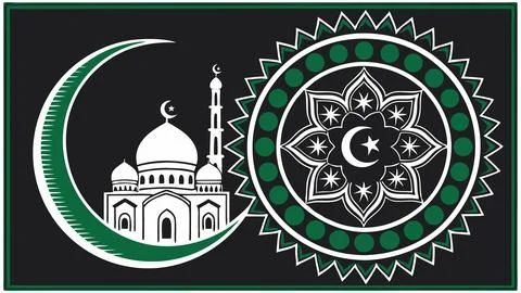 Islamic art vector design with mosque and crescent moon for ramadan kareem and e Stock Illustration