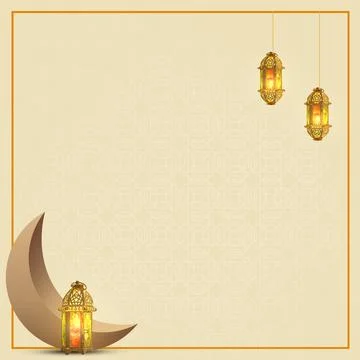 Islamic background featuring a large crescent moon and glowing traditional .. 스톡 사진