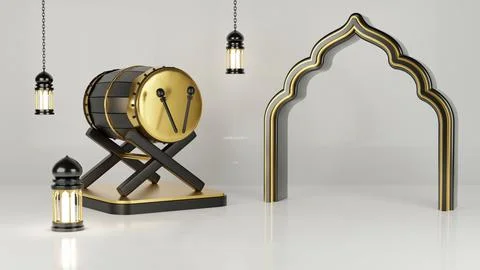 Islamic Background, Lantern, gold crescent moon on white. design concept of.. Stock Illustration