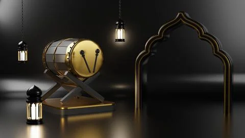 Islamic Background, Lantern, gold crescent moon on white. design concept of.. Stock Illustration