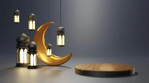 Islamic Background, Lantern, gold crescent moon on white. design concept of.. Stock Illustration