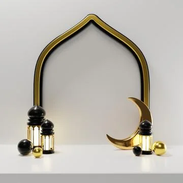 Islamic Background, Lantern, gold crescent moon on white. design concept of.. Stock Illustration