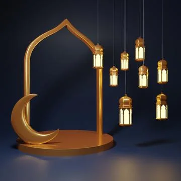 Islamic Background, Lantern, gold crescent moon on white. design concept of.. Stock Illustration