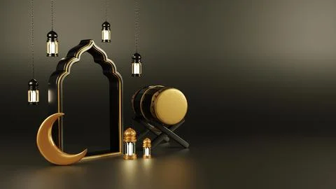 Islamic Background, Lantern, gold crescent moon on white. design concept of.. Stock Illustration