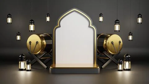 Islamic Background, Lantern, gold crescent moon on white. design concept of.. Stock Illustration