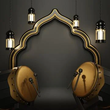 Islamic Background, Lantern, gold crescent moon on white. design concept of.. Stock Illustration