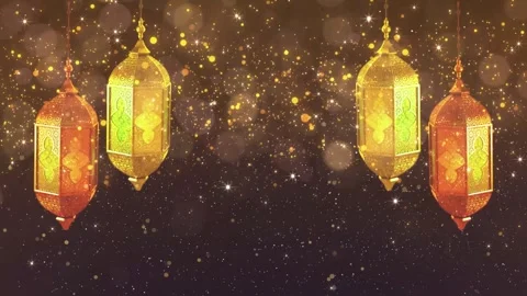 Islamic background ramadan lantern and eid festival, golden bokeh particles rain Video stock 327221762