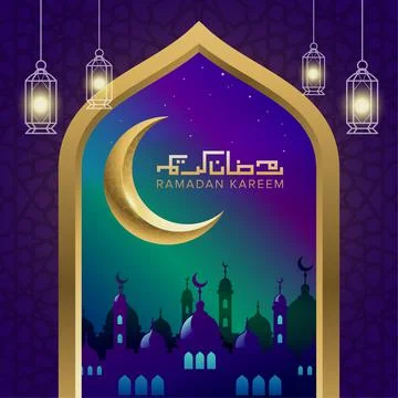 Islamic background ramadan with mosque and moon Stock Illustration