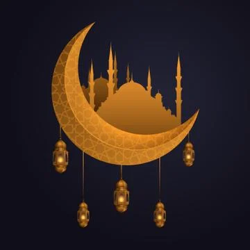 Islamic background vector greeting with glow lantern Stock Illustration