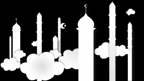 Islamic Background with Vector Mosque and Clouds Smooth Animation Stock Footage 341389310