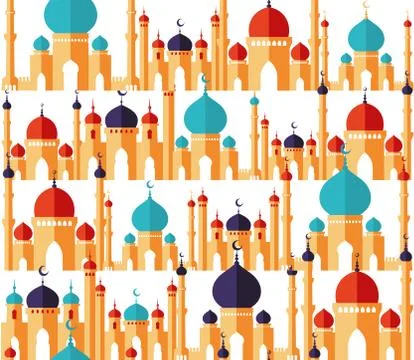 Islamic beautiful design template. Arabic ornaments. Seamless pattern of mosques Stock Illustration