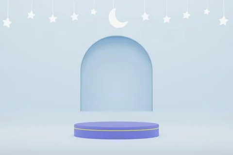 Islamic blue background with podium 3d illustration rendering for flyer design 스톡 일러스트