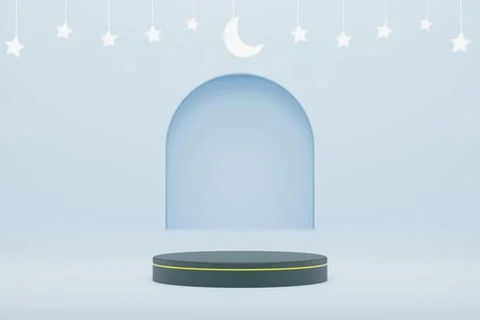 Islamic blue background with podium 3d illustration rendering for flyer design 스톡 일러스트