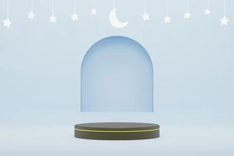 Islamic blue background with podium 3d illustration rendering for flyer design 스톡 일러스트