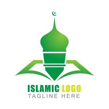 Islamic Book Knowledge With Mosque Logo Design Vector, Concept Design Quran Icon Stock Illustration