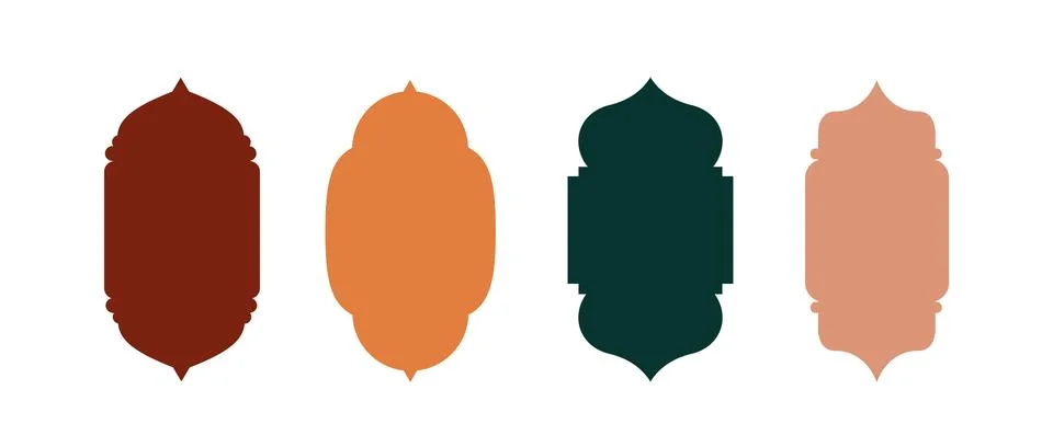 Islamic border icon shape windows, arches, frames mosque background template Stock Illustration