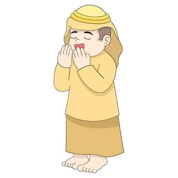 Islamic boy is extending his hands in prayer to God Stock Illustration